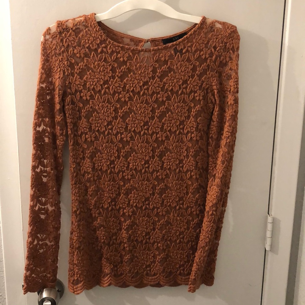 Mesh floral print blouse long sleeve